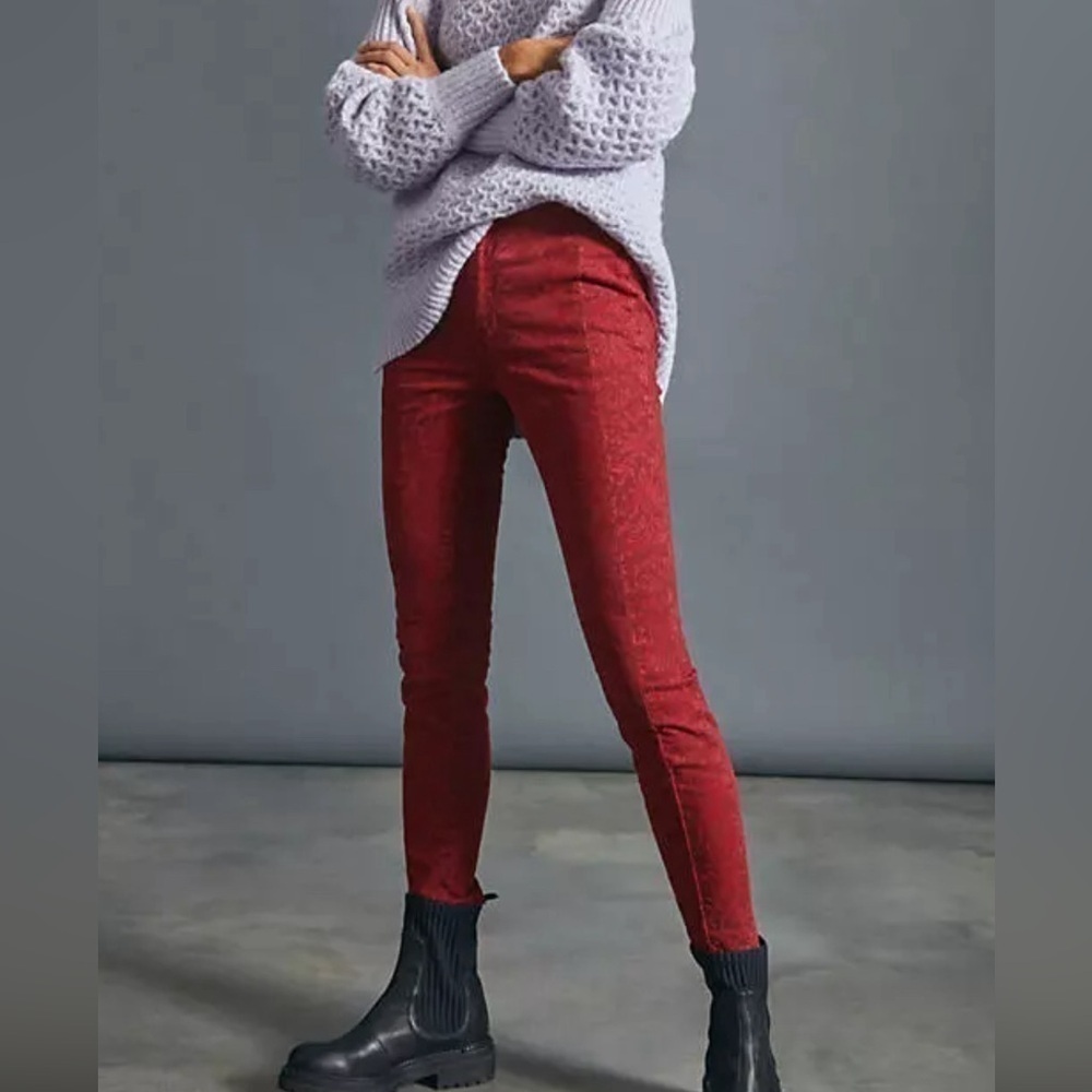 NWT Anthropologie Pilcro Red Floral Print High-Rise Legging Jeans Sz 24 Petite